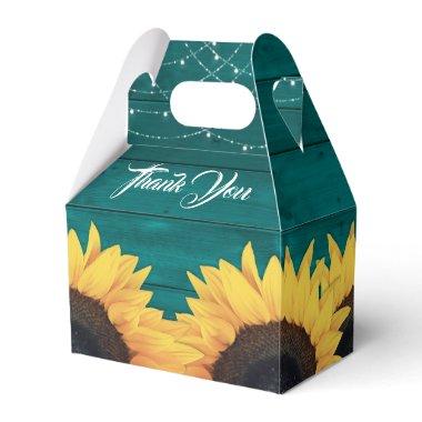 Rustic Country Teal Wood Sunflower Wedding Favor Boxes