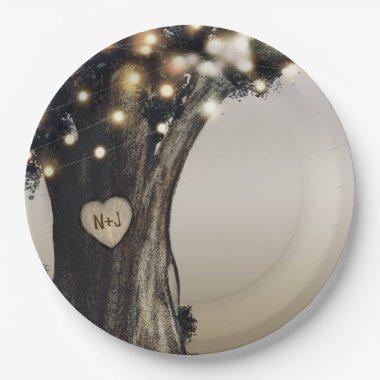 Rustic Country Tree & Lights Modern Barn Wedding Paper Plates