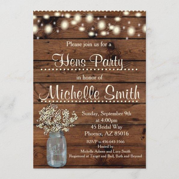 Rustic Country Vintage Wood Hens Party Invitations