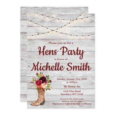 Rustic Country Western Boot Vintage Hens Party Invitations