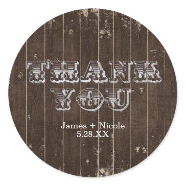 Rustic Country Western Distressed Wood THANK YOU Classic Round Sticker