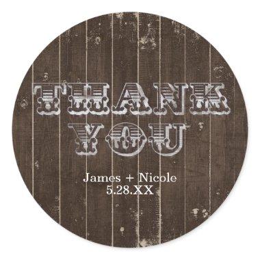 Rustic Country Western Distressed Wood THANK YOU Classic Round Sticker