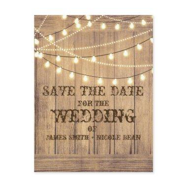 Rustic Country Western Wood & Lights Save the Date Announcement PostInvitations