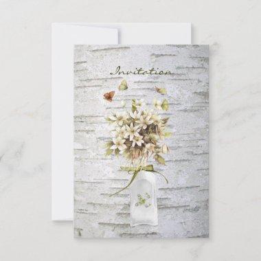 rustic country wildflower white birch wedding Invitations