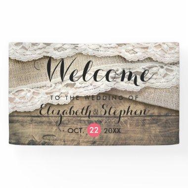 Rustic Country Wood Burlap Lace Wedding Welcome Banner