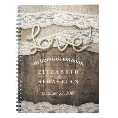 Rustic Country Wood Love Rope Wedding Guestbook Notebook