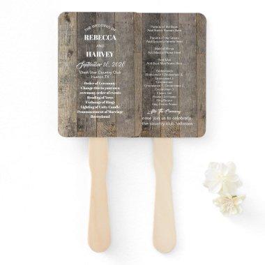 rustic country woodgrain barn wedding programs hand fan
