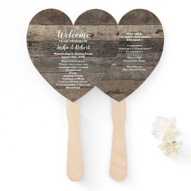 rustic country woodgrain barn wedding programs hand fan