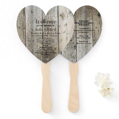 rustic country woodgrain barn wedding programs hand fan