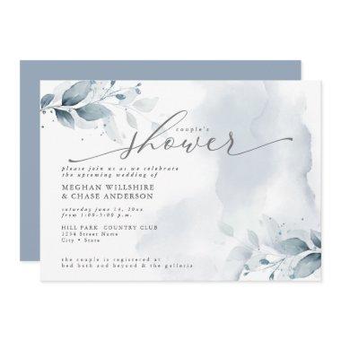Rustic Couple's Shower Dusty Blue Foliage Invitat
