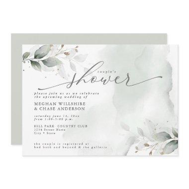 Rustic Couple's Shower Dusty Green Foliage Invitat Invitations