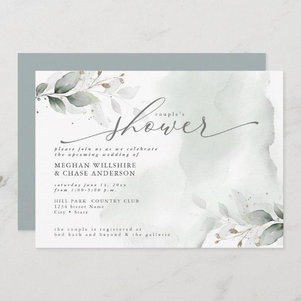 Rustic Couple's Shower Dusty Green Foliage Invitations