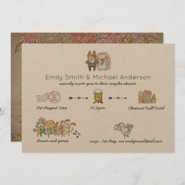 Rustic Couples Shower Invites Floral Handdrawn