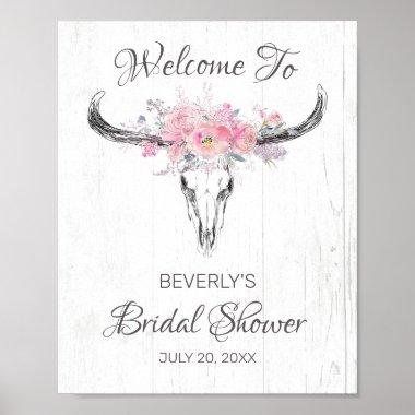 Rustic Cow Skull Boho Floral Bridal Shower Welcome Poster
