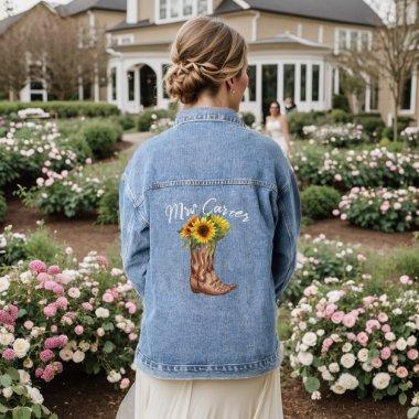 Rustic Cowboy Boot Sunflower Wedding Mrs Bride Denim Jacket