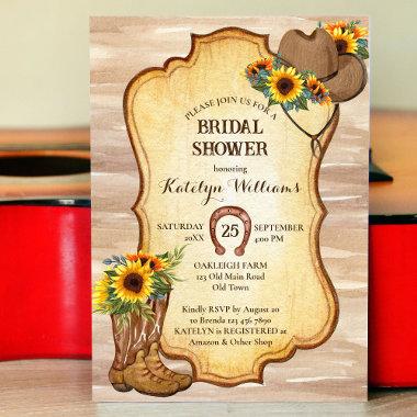 Rustic cowboy boots and hat sunflowers watercolor Invitations