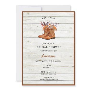 Rustic Cowboy Boots Bridal shower Invitations