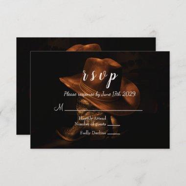 Rustic Cowboy Boots Country Wedding RSVP Card