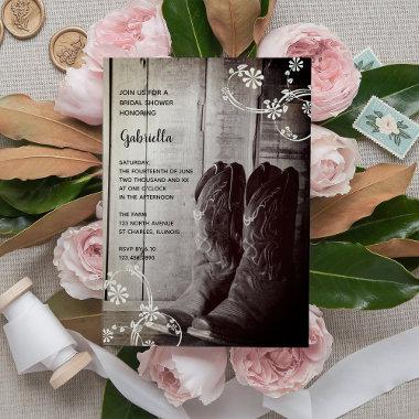 Rustic Cowboy Boots Floral Western Bridal Shower Invitations