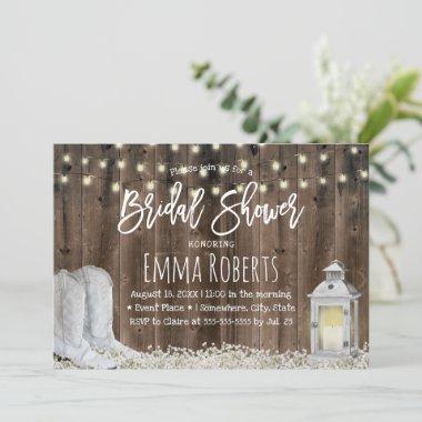 Rustic Cowboy Boots & Lantern Barn Bridal Shower Invitations
