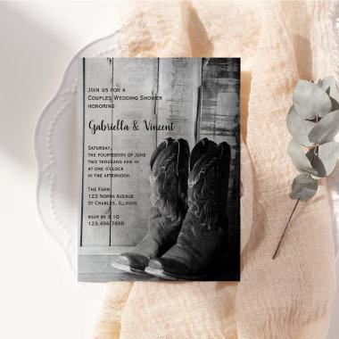 Rustic Cowboy Boots Western Couples Wedding Shower Invitations