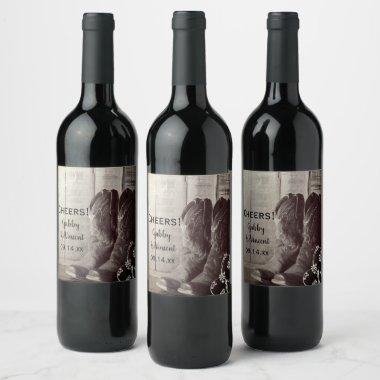 Rustic Cowboy Boots Western Floral Wedding Cheers Wine Label