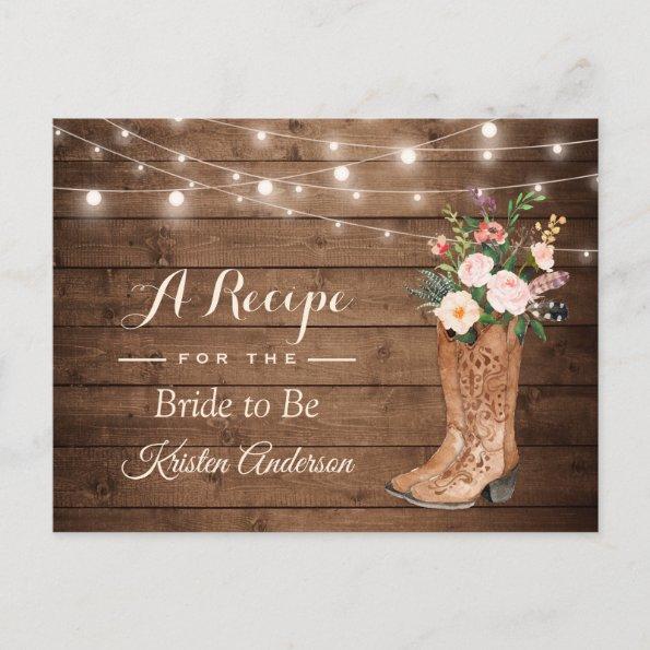 Rustic Cowgirl Boots Flowers Bridal Shower Recipe PostInvitations