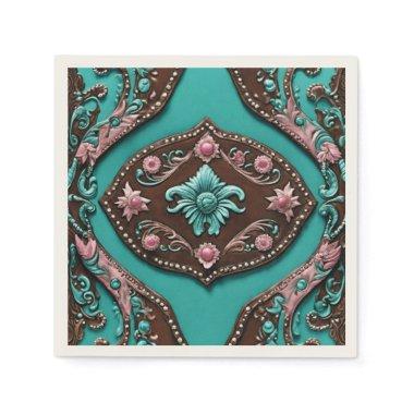 Rustic Cowgirl Teal Brown Country Western Party Napkins