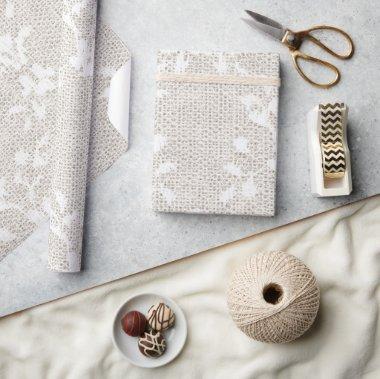 Rustic Cream Burlap and Lace Texture Wrapping Paper
