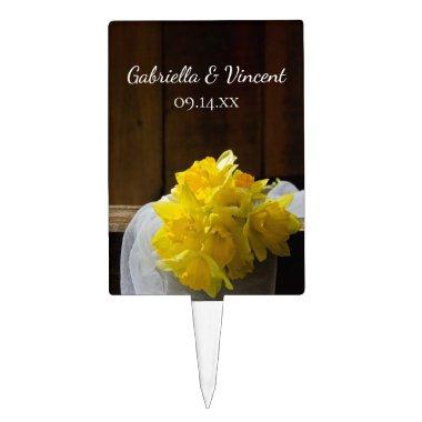 Rustic Daffodils and Barn Wood Country Wedding Cake Topper