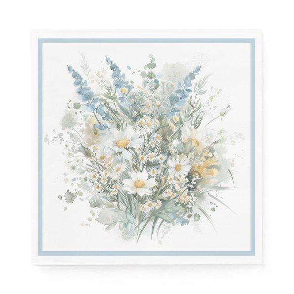 Rustic Daisies & Blue Floral  Napkins