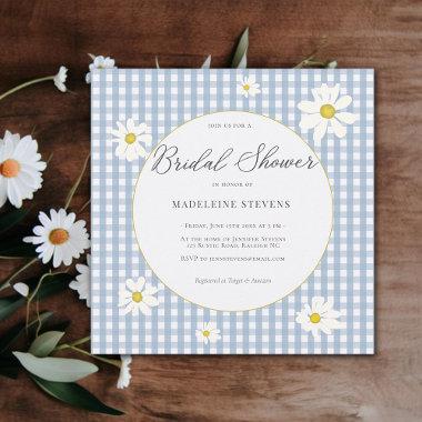 Rustic Daisies Dusty Blue Gingham Bridal Shower Invitations