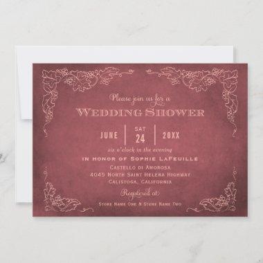 Rustic Dark Red Vineyard Wedding Shower Invitations