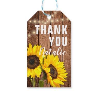 Rustic Dark Wood Sunflower Lights Thank You Gift Tags