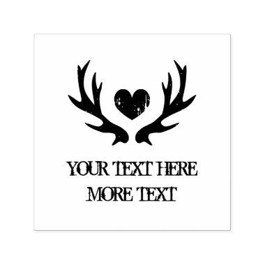 Rustic deer antler heart self inking wedding stamp