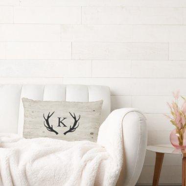 Rustic Deer Antler White Wood Monogrammed Lumbar Pillow