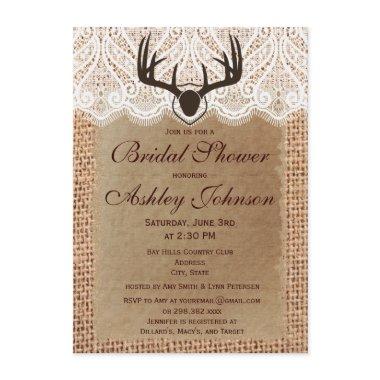 Rustic Deer Antlers Bridal Shower Invitations