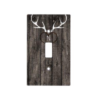 Rustic Deer Antlers & Carved Heart Country Light Switch Cover