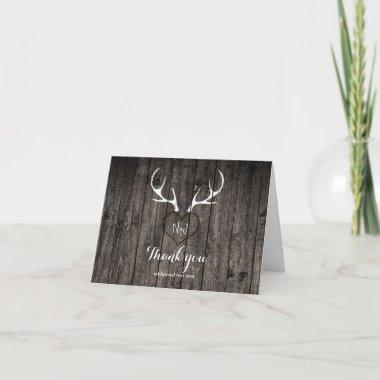 Rustic Deer Antlers & Carved Heart Thank You Invitations