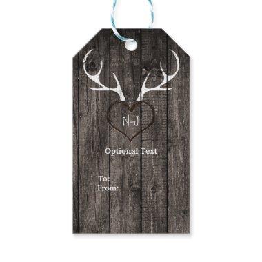 Rustic Deer Antlers & Carved Heart Wedding Gift Tags