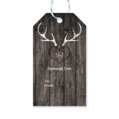 Rustic Deer Antlers & Carved Heart Wedding Gift Tags