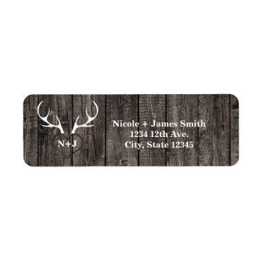 Rustic Deer Antlers & Carved Heart Wedding Label