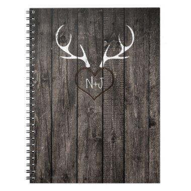 Rustic Deer Antlers & Carved Heart Wedding Notebook
