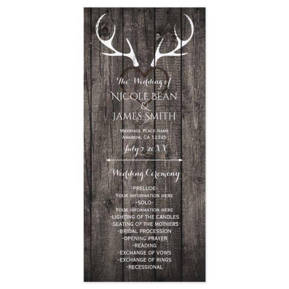 Rustic Deer Antlers & Carved Heart Wedding Program