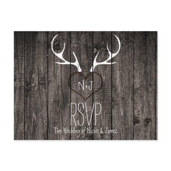 Rustic Deer Antlers & Carved Heart Wedding RSVP Invitation Post