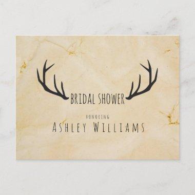 Rustic Deer Antlers Handwritten Bridal Shoer Invitation PostInvitations