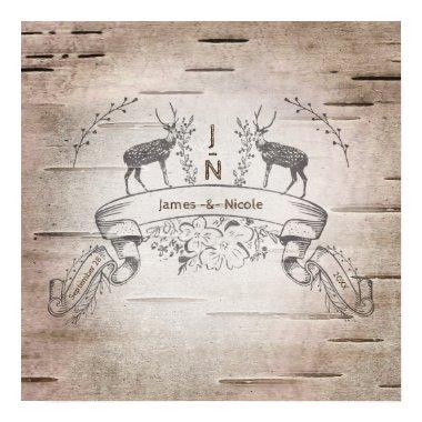 Rustic Deer & Branches Birch Wedding Banner Poster