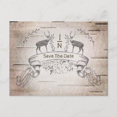 Rustic Deer & Branches Birch Wedding Save The Date Announcement PostInvitations