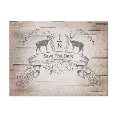 Rustic Deer & Branches Birch Wedding Save The Date Announcement Post