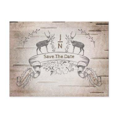 Rustic Deer & Branches Birch Wedding Save The Date Announcement PostInvitations